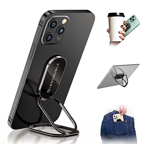 Phone Ring Holder Finger Kickstand, Ultra-Thin Metal Hand Grip, Black - color: Adhesive- Black