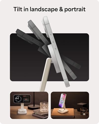 Mophie 2-in-1 Wireless Charging Stand - Qi2-Certified, MagSafe Charger for iPhone & AirPods – Fast Charging Station with Adjustable Phone Stand & Cable Management – Up to 15W Power - color: White, size: 2-in-1 iPhone/ Apple Airpods Charging Stand