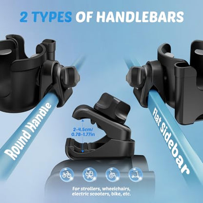 Cup Holder for Walker: Stroller Cup Holder Attachment with Phone Holder - color: Black