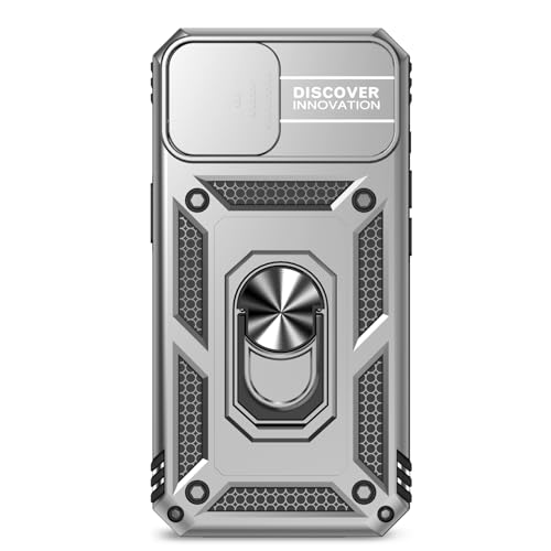 for iPhone 17E / iPhone 16E Case, with Camera Lens Cover HD Screen Protector, Dual Layer Military-Grade Drop Tested Magnetic Ring Holder Kickstand Protective Phone Case for iPhone 16E / 17E (Silver) - color: Silver with camera cover Military-Grade 2nd gen