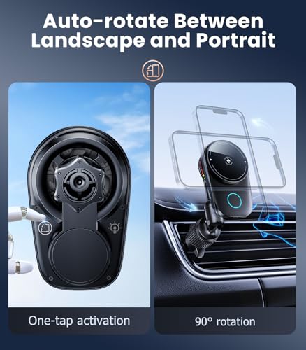Long-arm Wireless Magnetic Car Phone Holder Mount with Cooling Fan & RGB Lights, 15W Fast Charging Auto-Rotate Charger for iPhone 17/16/15/14/13/12 S25 Samsung Google, Car Air Vent Mount - size: Vent clip