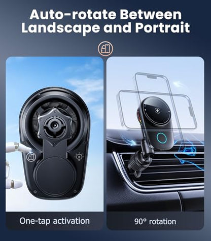 Long-arm Wireless Magnetic Car Phone Holder Mount with Cooling Fan & RGB Lights, 15W Fast Charging Auto-Rotate Charger for iPhone 17/16/15/14/13/12 S25 Samsung Google, Car Air Vent Mount - size: Vent clip
