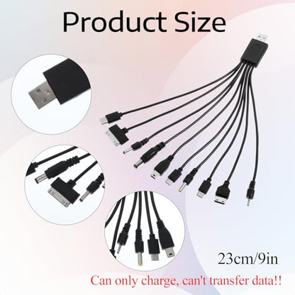 QfwdfcTrenz 10 in 1 USB Cables, Universal USB to Multi Plug Cell Phone Charger, Universal Multiple Charging Cord Charging Cable with 10 Ports for Cell Phones Speaker MP3 MP4
