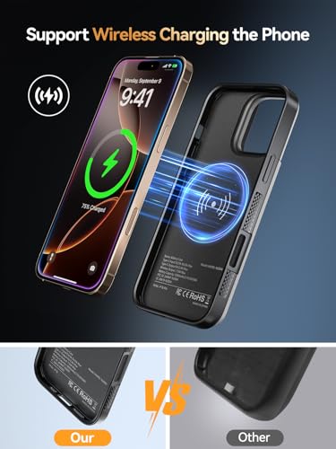 NEWDERY Battery Case for iPhone 16 pro USB C Portable Power Bank 5000mAh | Portable Protective,CarPlay, Sync-Data Supported, Rechargeable,Fast Charger Case,6.3", Black - size: iPhone 16 Pro-5000mAh