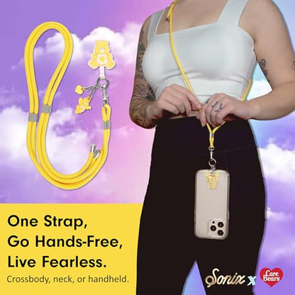 Sonix x Care Bears | Crossbody Phone Strap with Charms | Adjustable, Universal Cell Phone Rope Strap Lanyard | Yellow Cord | Funshine Bear - color: Funshine Bear