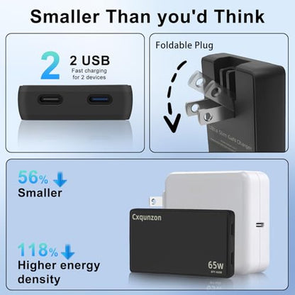 65W Slim USB C Wall Charger - color: Black