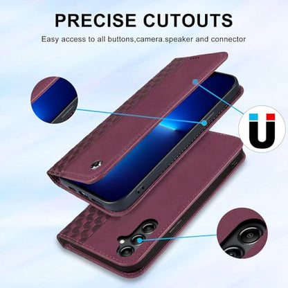 Wallet Case for Samsung Galaxy S24 FE 5G 6.7 inch 2024, PU Leather Flip Cover with Card Holder Slots, Strong Magnetic Folio Phone Case, Wine red - color: Wine Red, size: Samsung Galaxy S24 FE 6.7"