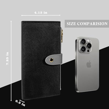 Travelambo RFID Wallet Women Bifold Multi Card Wallet Case with Zipper Pocke Credit Card Holder for Women - color: Black & Grey
