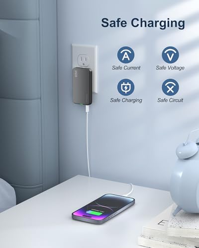 65W GaN Flat USB Wall Charger Block - 3 Port Foldable USB Charging Block - color: Gray