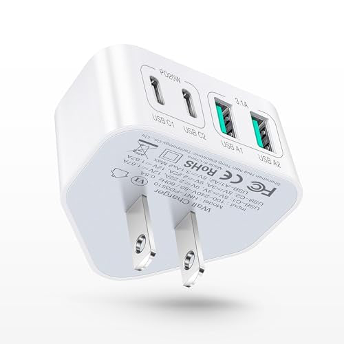 40W USB C Charger Block, 4-Port Flat Wall Charger Fast Charging Block - color: 1-Pack White
