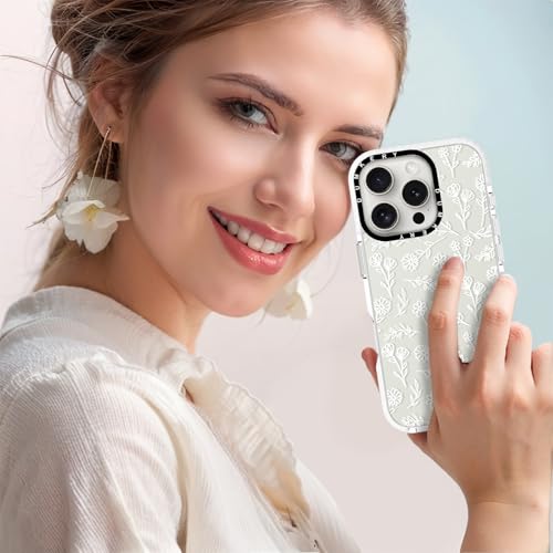 Dumkery Cute White Flowers Case Compatible with iPhone 16 Pro Clear Case, Floral Aesthetic Pattern, Soft TPU Shockproof Cover for Girls Women - size: iPhone 16 Pro