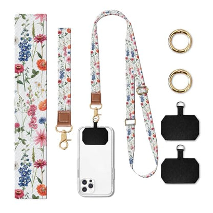 Phone Lanyard Crossbody Wrist Strap, Cute Cell Phone Lanyards for around the Neck Wristlet Wrist Strap - color: Boho Cute Flowers