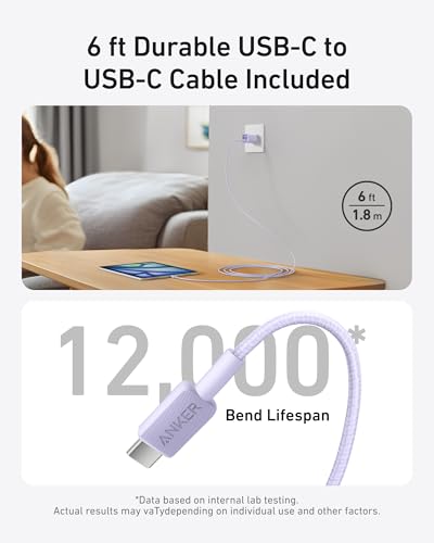 Anker Nano Phone Charger, USB C GaN Charger 30W, PIQ 3.0 Foldable PPS Fast Charger USB C for iPhone 17/16 and More Series, Galaxy, iPad, Compatible with MagSafe - color: violet