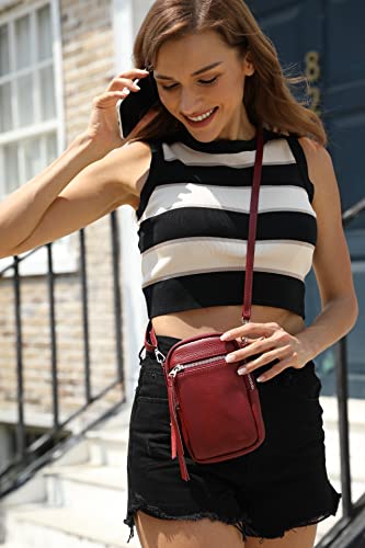 befen Genuine Leather Crossbody Cell Phone Purse for Women, Small Zip Around RFID Blocking Crossbody Wallet Bags - color: Style 02-burgundy