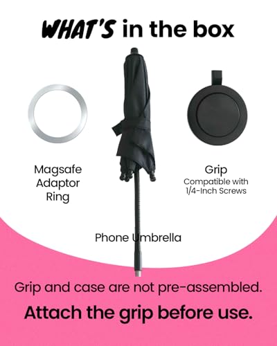 On The Grip 3 in 1 Magnetic Umbrella Sunshade Collapsible Expandable Phone Grip & Stand - Elegant Magsafe Compatible Phone Holder for Secure Grip and Hands-Free Viewing (Black)