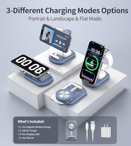 Mukiya 3 in 1 Magnetic Wireless Charging Station for Apple Devices - color: Blue