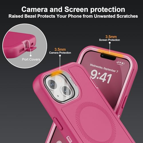 Follaroma for iPhone 13 Case with Stand & Built-in Camera Cover, MagSafe Compatible, Heavy-Duty Shockproof Protection, Magnetic & Rugged Phone Cover for iPhone 13 6.1'', Hot-Pink - color: Hot-pink