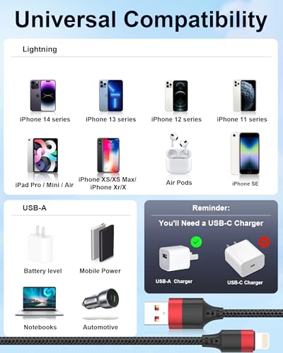 Bkduice 1.5ft Lightning Cable, [MFi Certified] Braided 2 Pack Short iPhone Charger Cord for Car, 18 inch USB to Lightning Cable for iPhone 14 13 12 11 Pro Max XR XS 8 SE iPod - size: 1.5 feet
