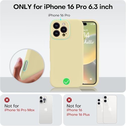 Vooii Compatible with iPhone 16 Pro Case, Liquid Silicone Upgrade [Camera Protection] [Soft Anti-Scratch Microfiber Lining] Shockproof Phone Case for iPhone 16 Pro 6.3 inch - Creamy Yellow - color: Creamy Yellow, size: iPhone 16 Pro