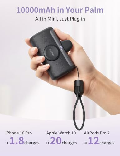 RORRY PalmGo Portable Charger Power Bank 10000mAh 3-in-1 Mini Battery Pack - color: Black