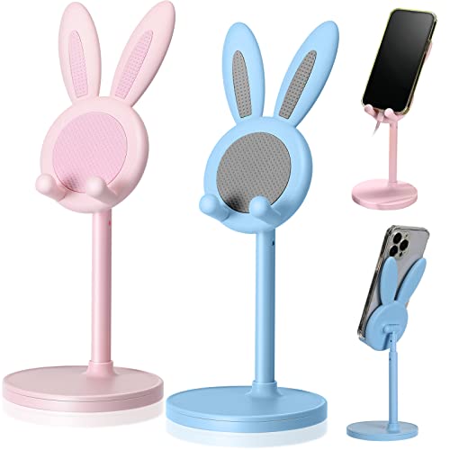 Kathfly 2 Pack Cute Phone Stand for Desk, Pink and Blue, Rabbit - color: Pink and Blue, style: Rabbit