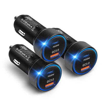 Car Chargers, Dual Ports USB C & USB-A Cigarette Lighter Adapter Multipack - color: 3-Pack