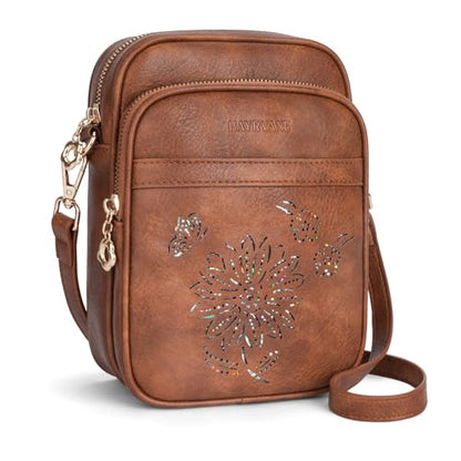 Small Crossbody Bags for Women, RFID Phone Purse with Card Slots, Triple Compartments Lightweight Shoulder Bag - color: 1-brown