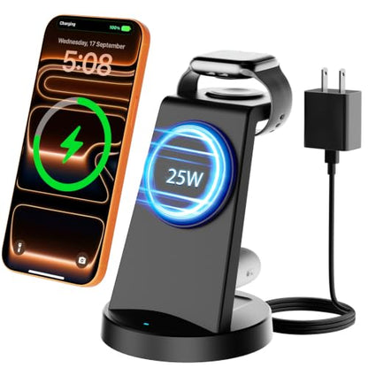 25W MagSafe Charging Station, 3-in-1 Magnetic Wireless Charger for Apple - color: Black-1