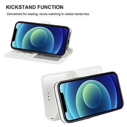 Bocasal Detachable Wallet Case Card Holder for iPhone 12/12 Pro, White | Kickstand Card Slots Holder PU Leather Magnetic Shockproof Wrist Strap Removable Flip Protective Cover 6.1 inch - color: White