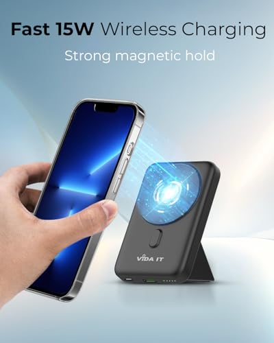 Magnetic Power Bank for iPhone 15/14/13/16/17 Pro Max Wireless Portable Charger for Samsung Android Phone Fast Charging, 10000mAh USB Battery Pack for Heated Vest Clothing, Rechargeable PD QC Qi USB-C