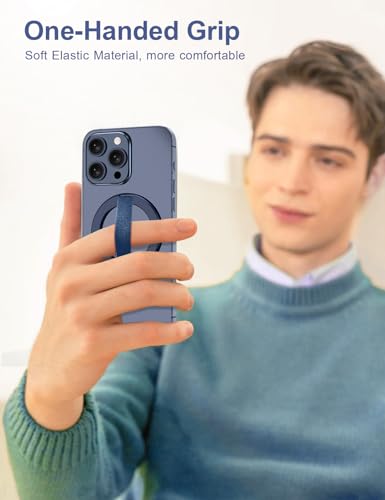AirLoop Ultra Thin Phone Grip with Soft Elastic Finger Strap, Strong Adhesive with Back-Side Magnetic Ring Holder Loop, Ultra Light Accessories for Phone-Blue - color: Blue