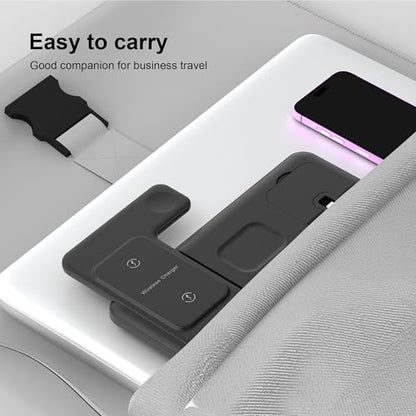 Wireless Charger for iPhone Charging Station, Foldable 4 in 1 Fast Charging for iPhone 16 15 14 13 12 Pro Max Plus, Charger Stand for Apple Watch & Airpods 4 3 2 Pro,for Samsung Series Black