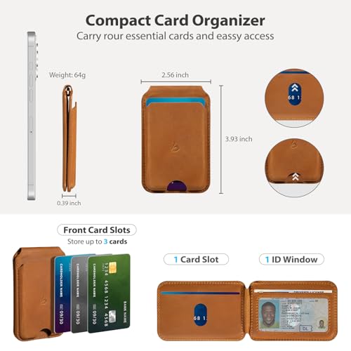 Belemay Crazy Horse Leather Magnetic Wallet for MagSafe Adjustable Stand - color: Sunset Tan