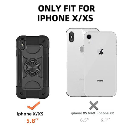 MARKILL Compatible with iPhone X/iPhone Xs Case 5.8 Inch with Ring Stand, Heavy-Duty Military Grade Shockproof Phone Cover for iPhone X/XS. Black - color: Black, size: iPhone X/iPhone XS 5.8"