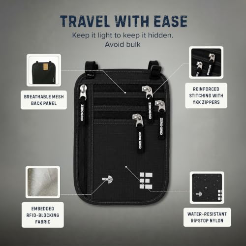 Zero Grid RFID Travel Neck Wallet, Extra Large Passport Holder, Black - color: Black, size: Family
