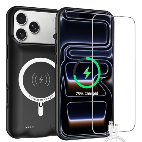 Battery Case for iPhone 17 Pro, 10000mAh High-Capacity Protective Rechargeable Extended Charger Case Compatible Magsafe with iPhone 17 Pro (6.3 inch) Wireless Charging Case Support Carplay (Black) - size: iPhone 17 Pro