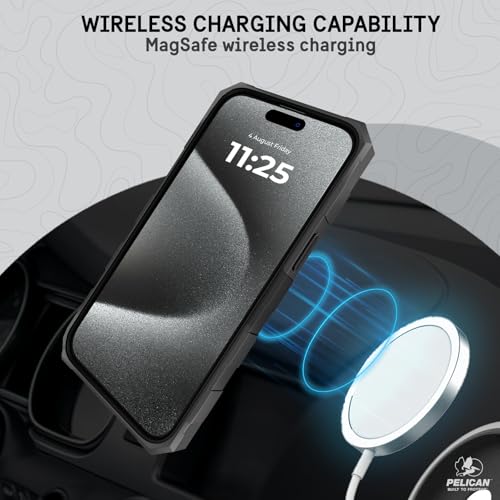 Pelican Shield iPhone 15 Pro Max Case - Rugged MagSafe Phone Case - Black | Magnetic Phone Case w/21ft Military Grade Drop Protection - Phone Cover w/ Belt Clip Holster Kickstand for iPhone 15 Pro Max - color: Shield Black, style: MagSafe