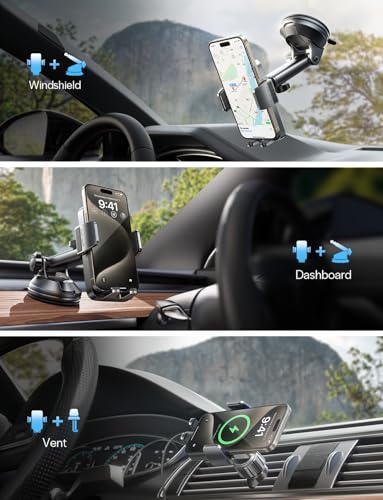 LISEN for iPhone 18 Pro Max Car Phone Holder 2-in-1 Suction Cup Mount-Black