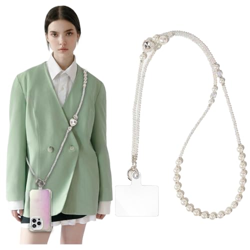 Phone Chain Crossbody Pearl Strap,Pearl Beaded Chain Shoulder Crossbody Lanyard with Phone Tether Patches Compatible with Most Phones Bag Purse - color: M