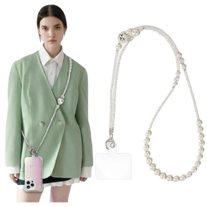 Phone Chain Crossbody Pearl Strap,Pearl Beaded Chain Shoulder Crossbody Lanyard with Phone Tether Patches Compatible with Most Phones Bag Purse - color: M