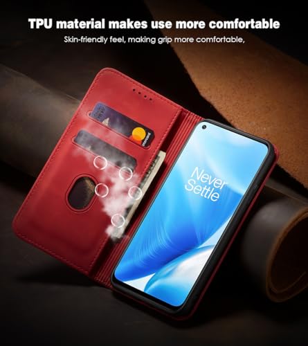 Asuwish Flip Wallet Phone Case for OnePlus Nord N200 5G with Screen Protector Magnetic Closure Folio Cover Credit Card Holder Slot Stand One Plus N 200 G5 1 Plus 200N 1plus One+ 1+ N2005G 2021 Red - color: Red