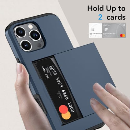 Qinmay Compatible with iPhone 16 Pro Case with Card Holder, Dual Layer Shockproof,Heavy Duty Protective Hidden Slot Slim Wallet Phone Cover，Blue - color: Blue, size: for iPhone 16 Pro