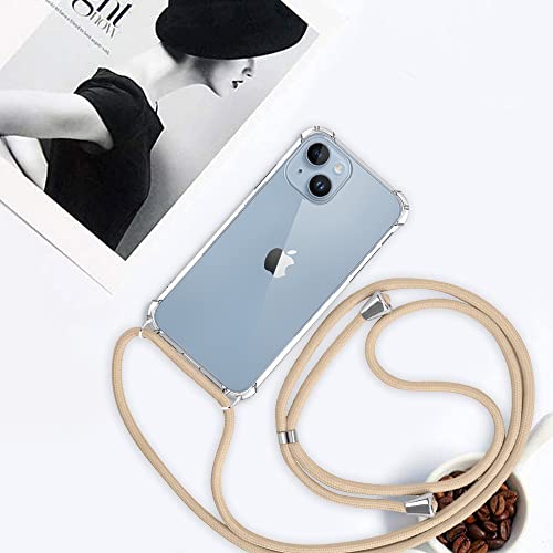 for iPhone 14 Plus Clear Case Crossbody Adjustable Shoulder Neck Lanyard Strap Cover Women Girls Soft Slim Protective Hanging Phone Mobile Case for iPhone 14 Plus - Beige - size: for iPhone 14 Plus