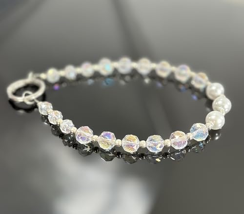 Sparkle Crystal Pearl Phone Wrist Strap for Women, Sparkling Beaded Cellphone Lanyard Chain - color: White