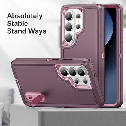 for Samsung Galaxy S26 Ultra Case with Kickstand Case 3-Layer Military Grade Protective Case Cover Silicone Heavy Duty Rugged Shockproof for Galaxy S26 Ultra Phone Case (Purple+Pink) - color: Purple+Pink