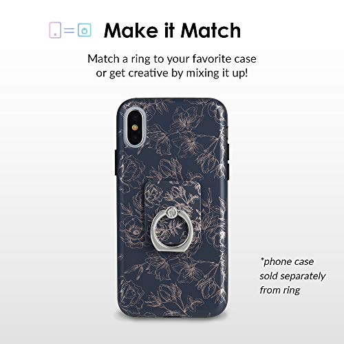 Velvet Caviar Cell Phone Ring Holder - Finger Ring & Stand - Improves Phone Grip Compatible with iPhone, Galaxy and Most Cases (Except Silicone/Leather) - Black Rose Gold Flower - color: Floral Rose Gold
