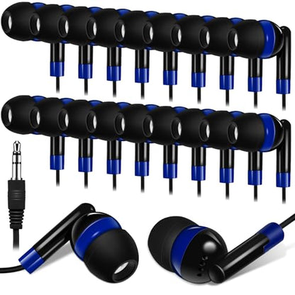 Kanayu 100 Pack Wired Earbuds Bulk for Classroom, No Mic 3.5mm, Dark Blue - color: Dark Blue