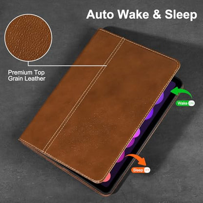 Gexmil Leather Case for iPad mini 7 A17 Pro/iPad mini 6 Gen 8.3 Inch - color: Yellow Brown