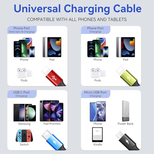 Multi Charging Cable,4 in 1 Braided Multiple Charger Cord, 2Pack 6Ft