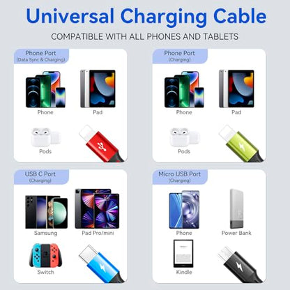 Multi Charging Cable,4 in 1 Braided Multiple Charger Cord, 2Pack 6Ft